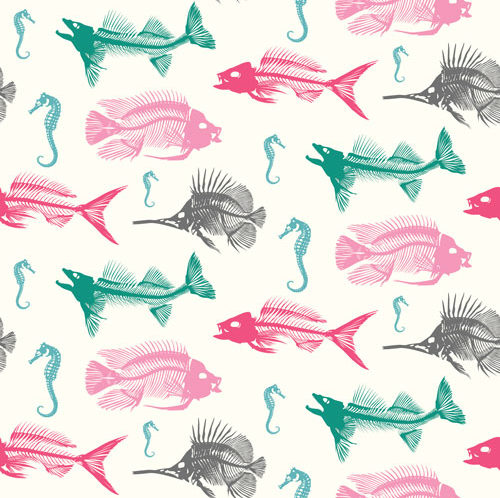 QwkDog Design Fish Skeleton Pattern Multi