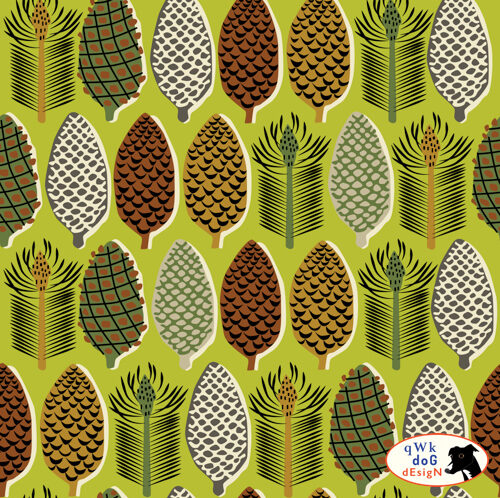 QwkDog Design 50s Pinecone Fabric