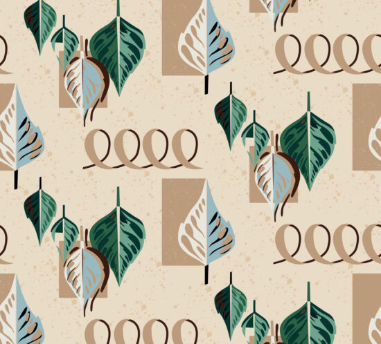 QwkDog Design 1950s Fabric Leaves #3 Curly Q