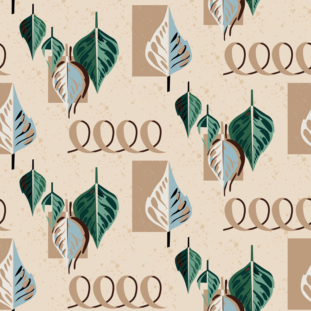 QwkDog Design 1950s Fabric Leaves #3 Curly Q