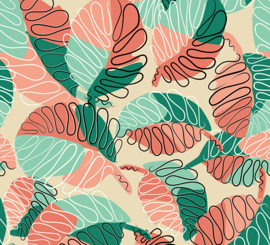 QwkDog Design 1950s Fabric Pink Green Leaves