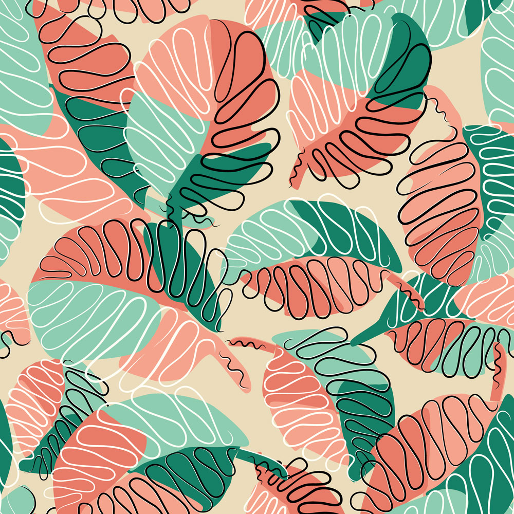 QwkDog Design 1950s Fabric Pink Green Leaves